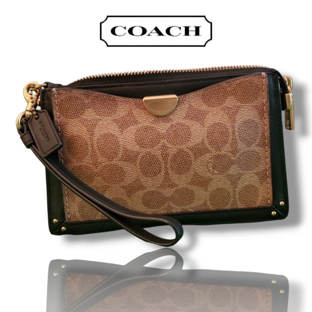 Coach Dreamer Signature Canvas Black & Brown Clutch Wristlet 73958 COA Included